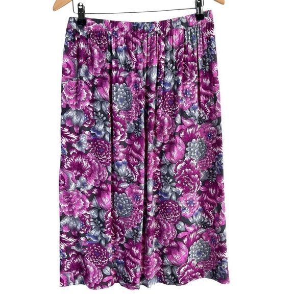 Vintage 80s Pink Floral Print A-Line Midi Skirt Folio Fire Islander, Size Medium - Picture 6 of 7